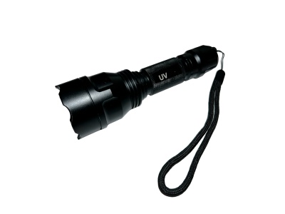 УФ фонарик металлический, модель F, с аккумулятором и зарядным усстройством