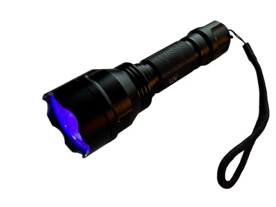 УФ фонарик металлический, модель F, с аккумулятором и зарядным усстройством